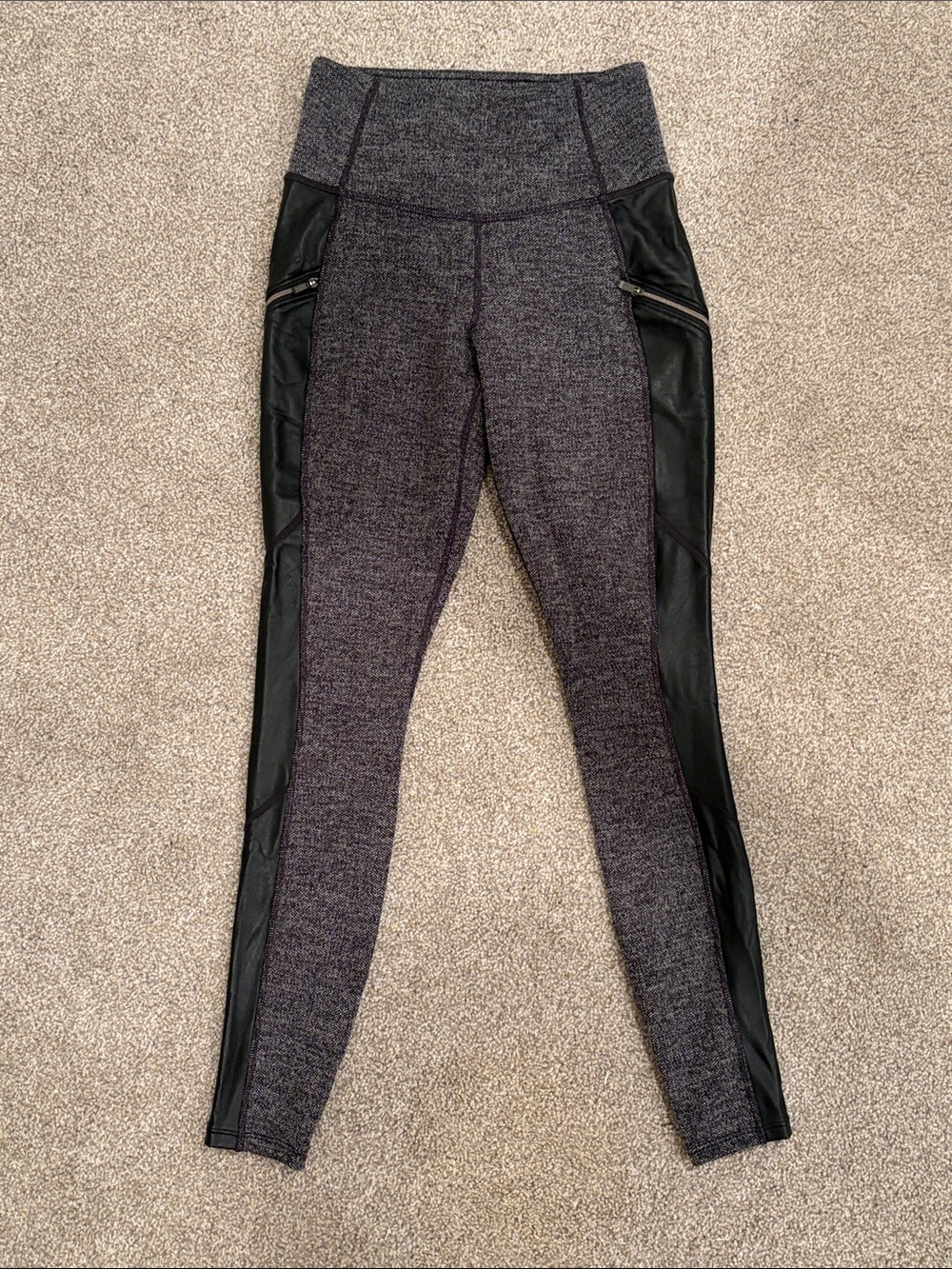 Athleta XXS Black Leggings with Faux Leather Side Panels